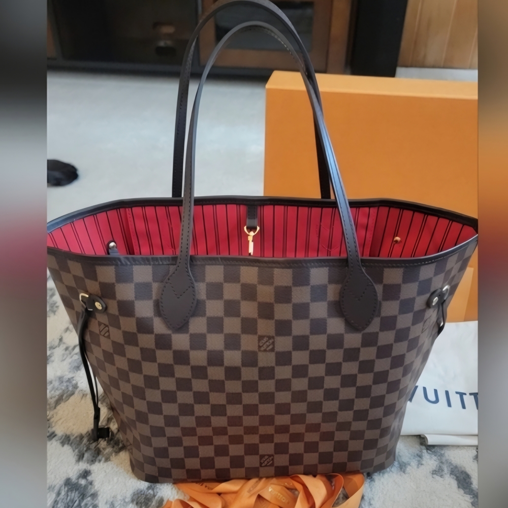 Louis Vuitton Brown and Red Checkered Tote Bag